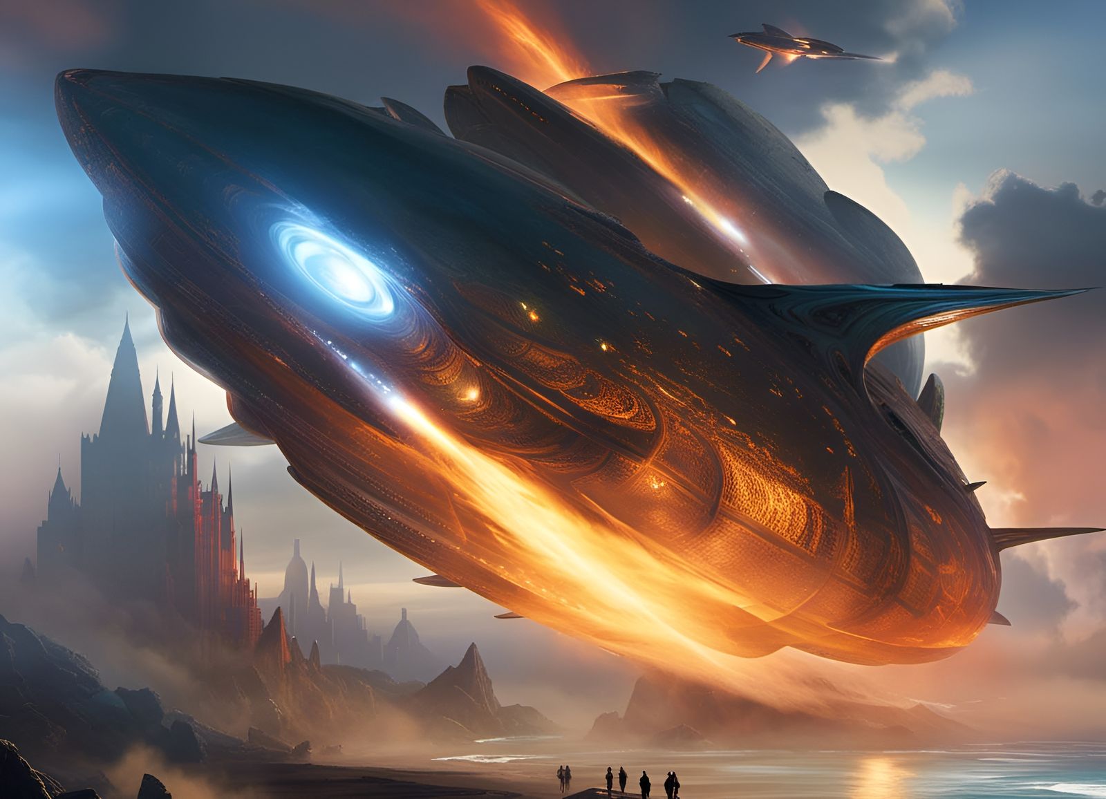 Ethereal Elven City Thriving Underwater at Sunset