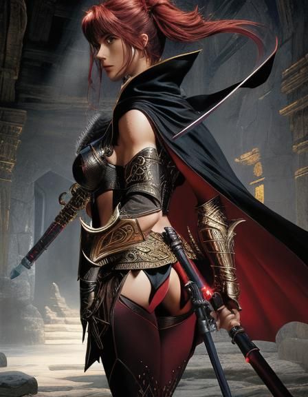 Star Wars Character with Lightsabers in Surreal Setting