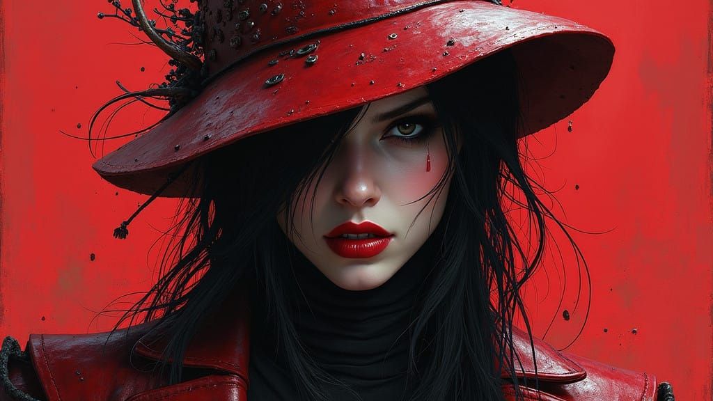 Futuristic Dark Cherry Scene in Cyberpunk Style