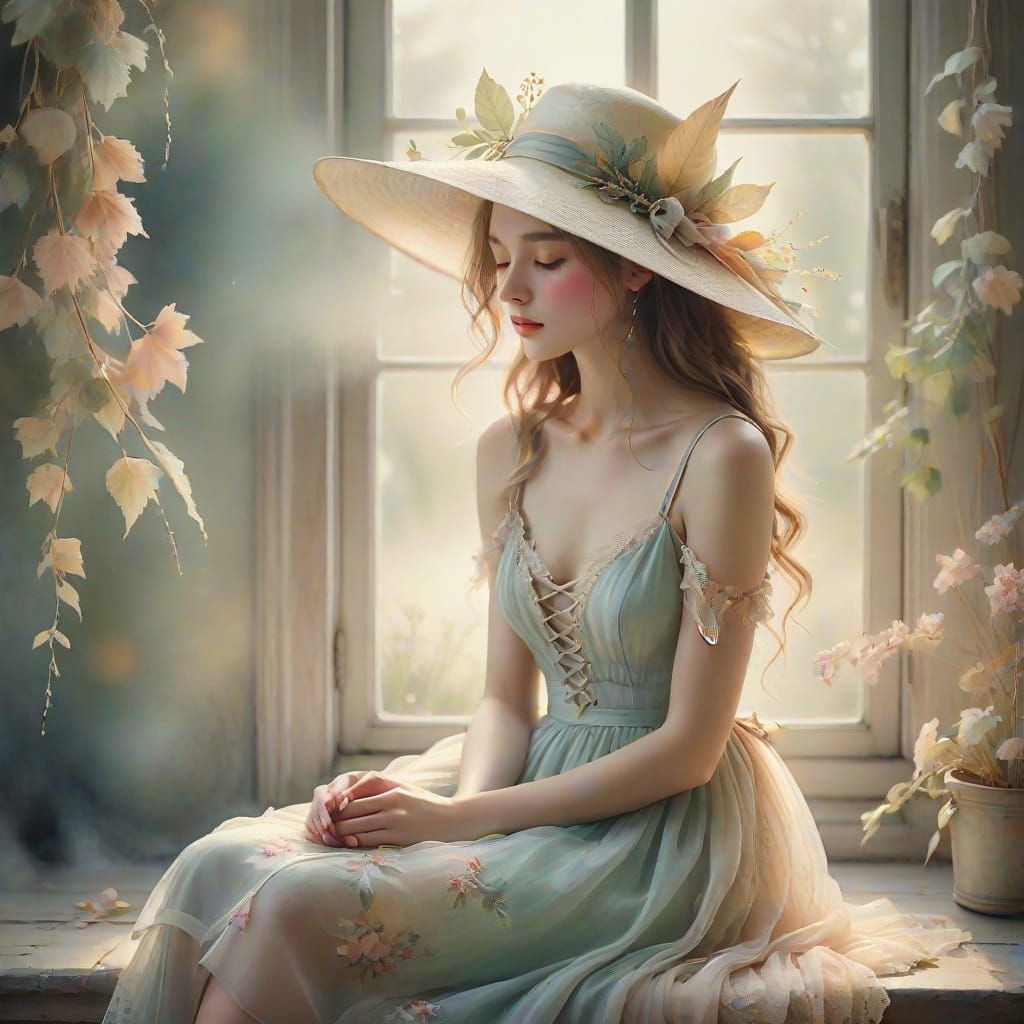 Whimsical Watercolor Portrait of a Woman in a Pointed Hat