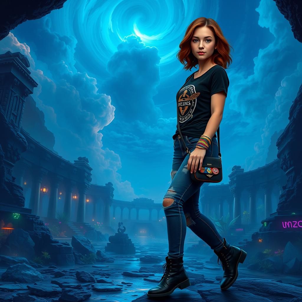 Mystical Underworld: Young Woman in a Surreal Landscape