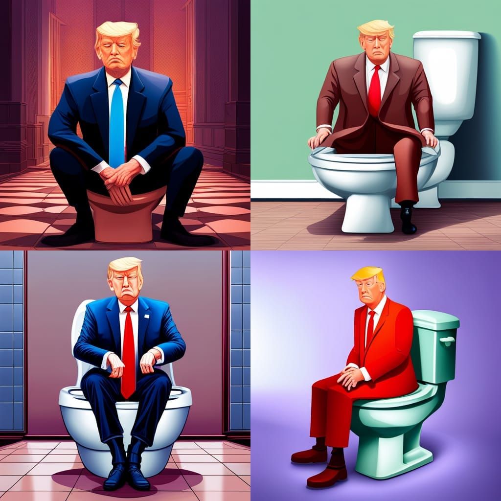 Hyperrealistic Donald Trump on Toilet in Splash Art Style