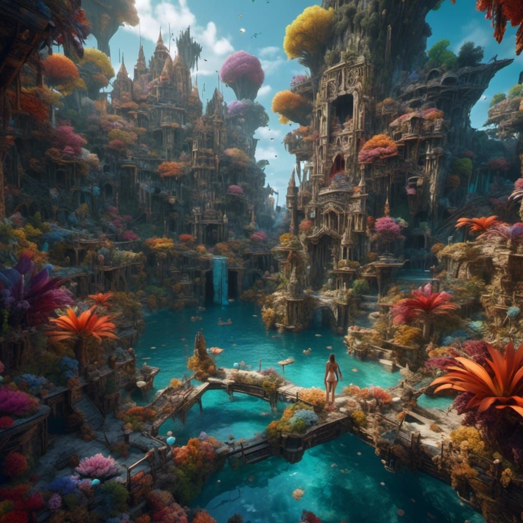 Bikini Woman in Detailed Matte Painting Style