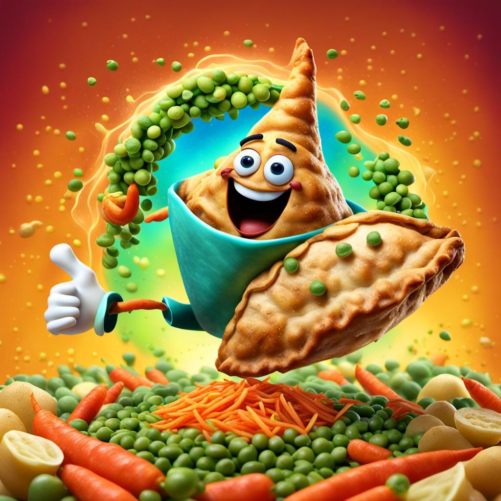 Surreal Vegetable Samosa in Vibrant 3D Style