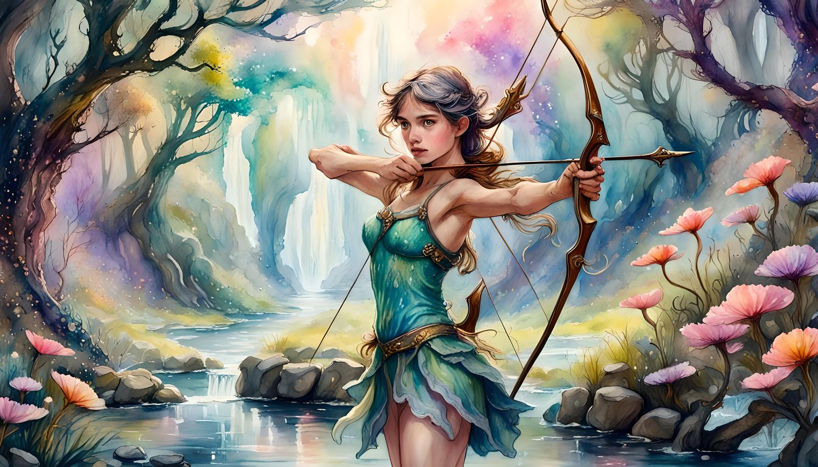 Archer in Whimsical Fairy Wonderland Watercolour