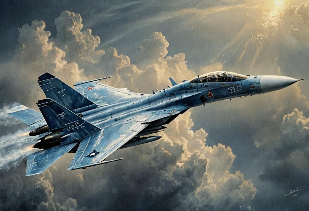 Dramatic Sukhoi Su-27 Action Scene in Cinematic Style