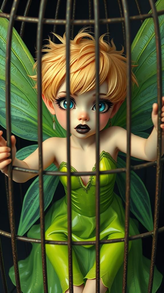 Pixie in Birdcage: Digital Art Illustration