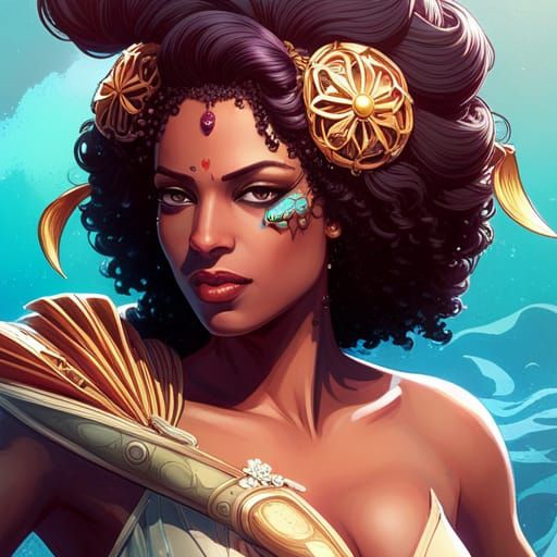 Mami Wata Portrait in Hyperdetailed Art Nouveau Style