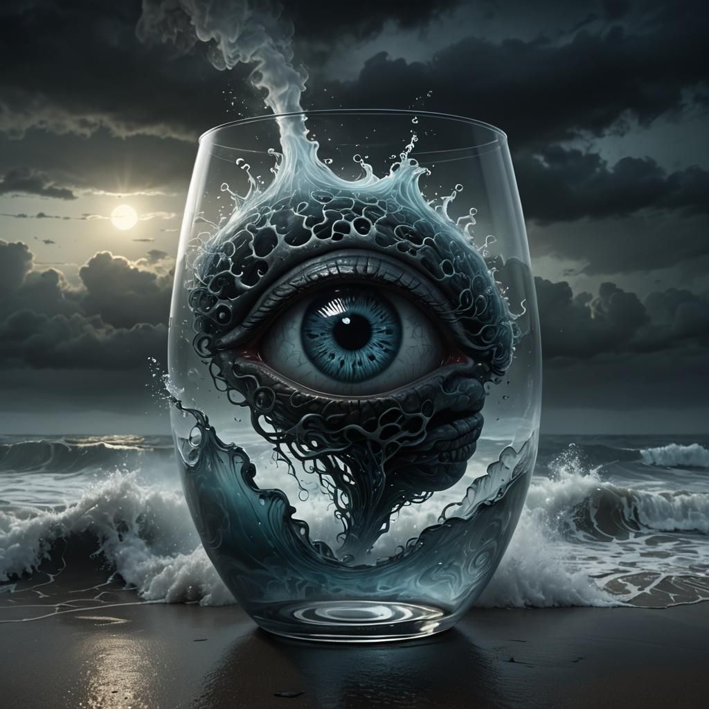Glass A with Brain and Eye in Dark Fantasy