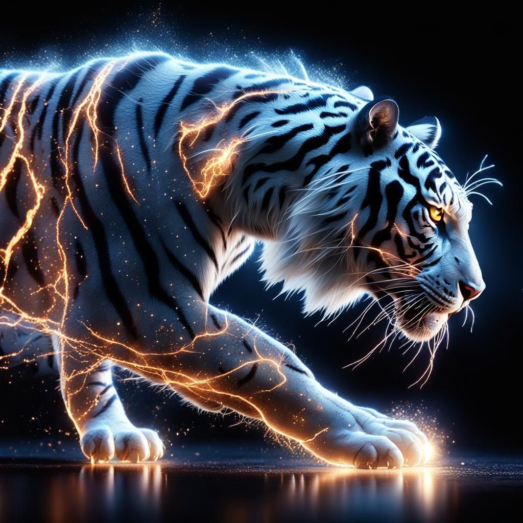 Epic Tiger Running, Magical Dust and Glowing Veins