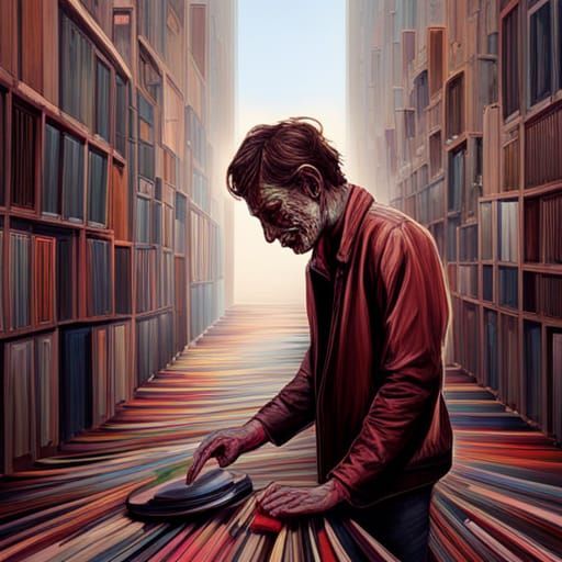 Zombie Record Shopping: Hyperrealistic Splash Art