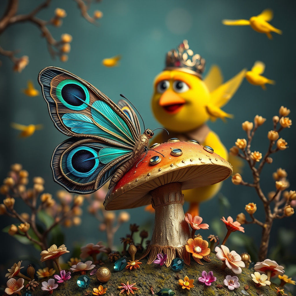 Whimsical Fantasy Landscape with Gemstone Trees and Gold Mus...