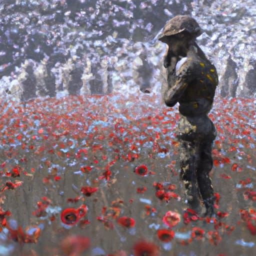 Lonely Soldier in Poppy Field: 3D Diorama