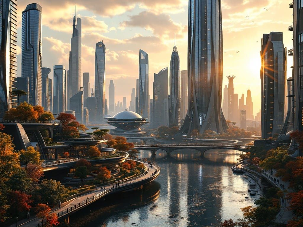 Futuristic Metropolis at Golden Hour