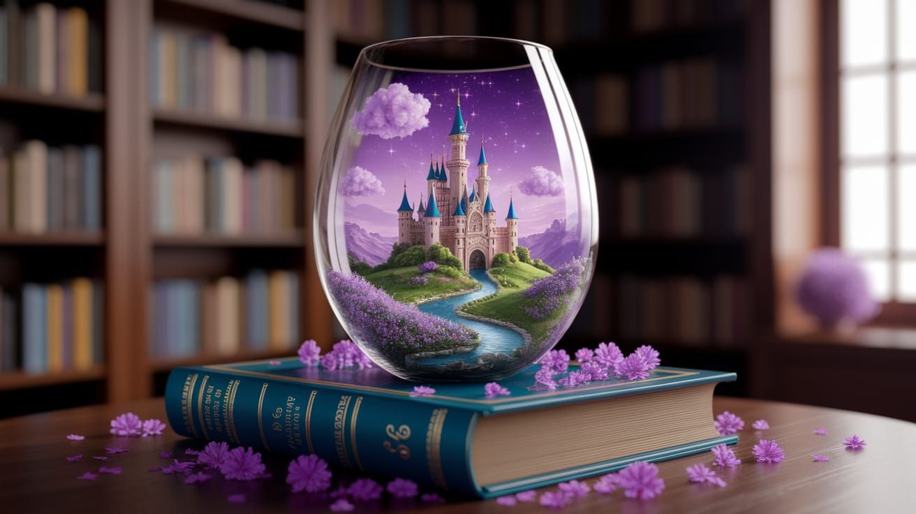 Whimsical Fairytale Castle Scene in a Vintage Wine Glass