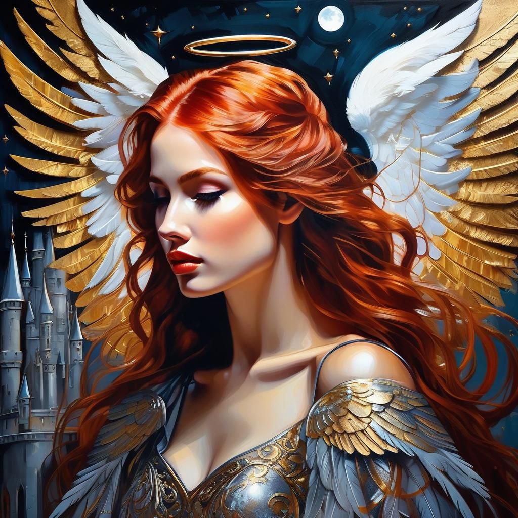 Angelic Redhead Woman in Moonlit Castle: Speedpaint Art