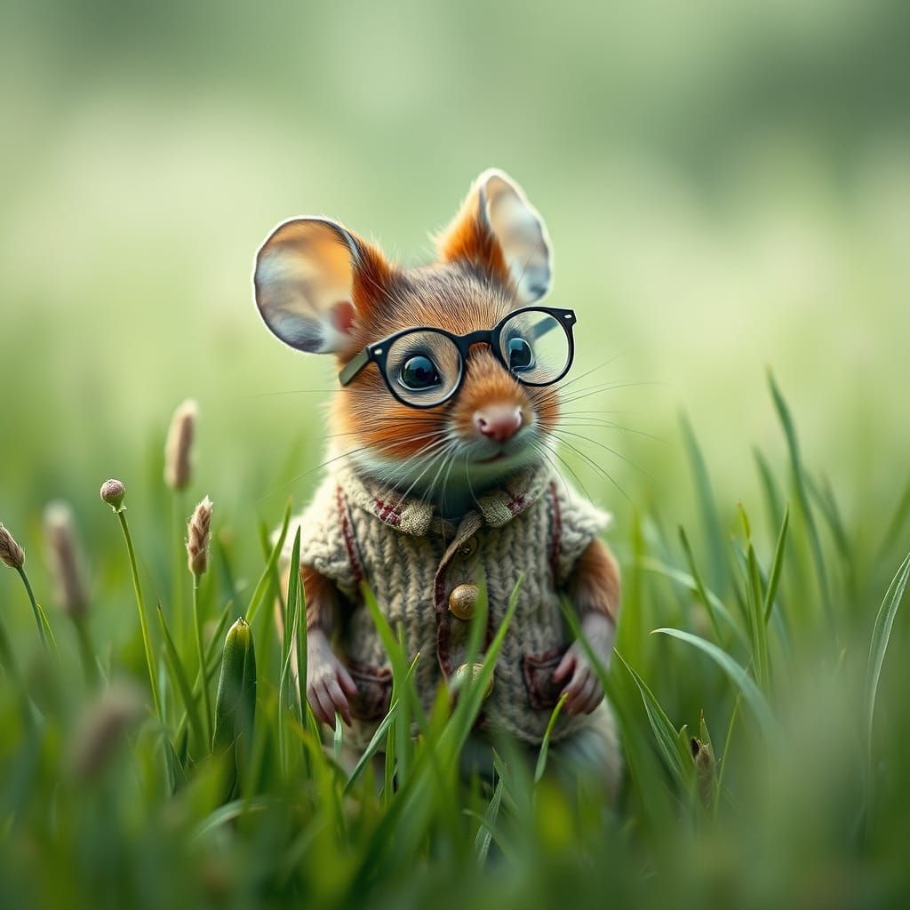 Mouse in Waistcoat Hides in Misty Countryside