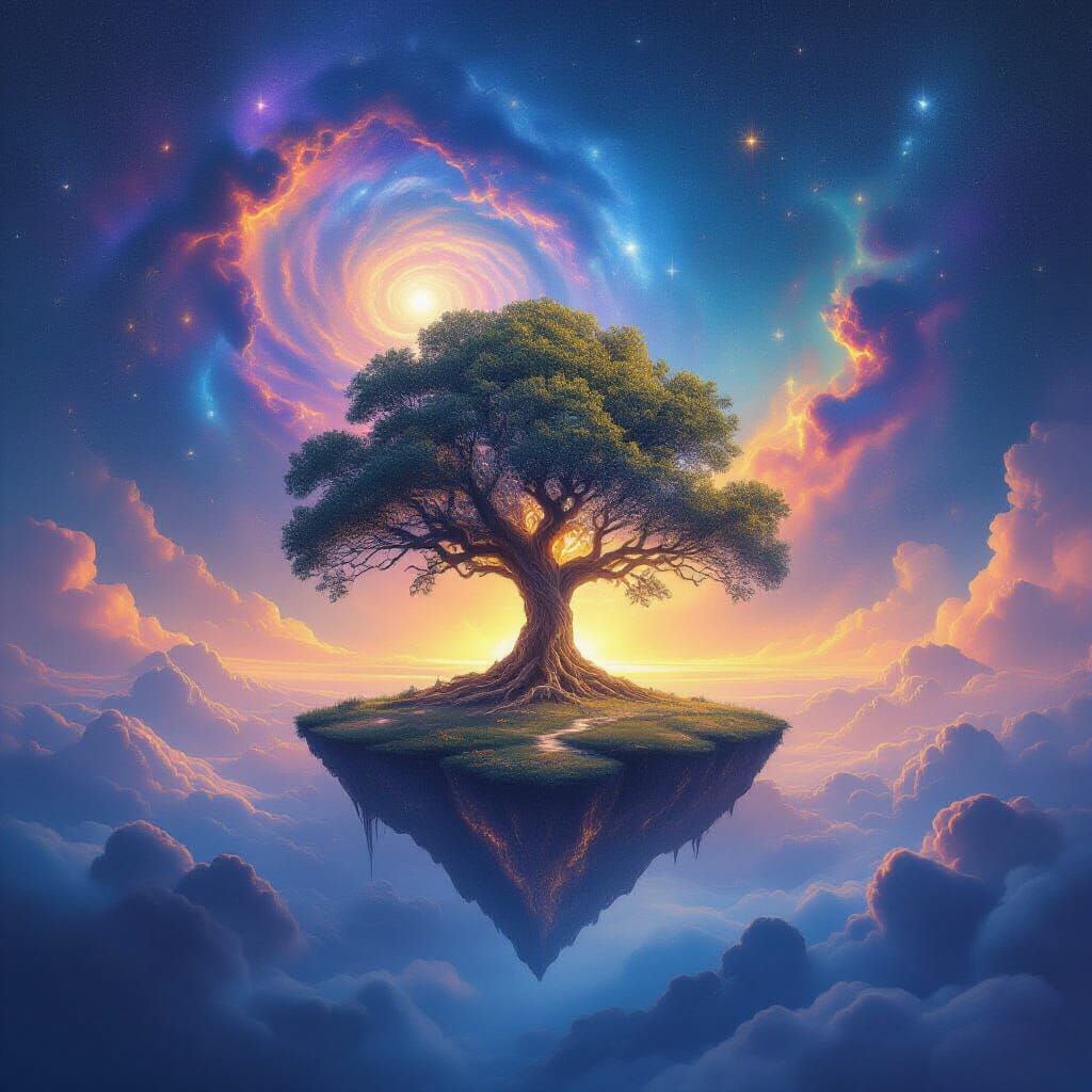 Cosmic Ocean with Starlight Tree