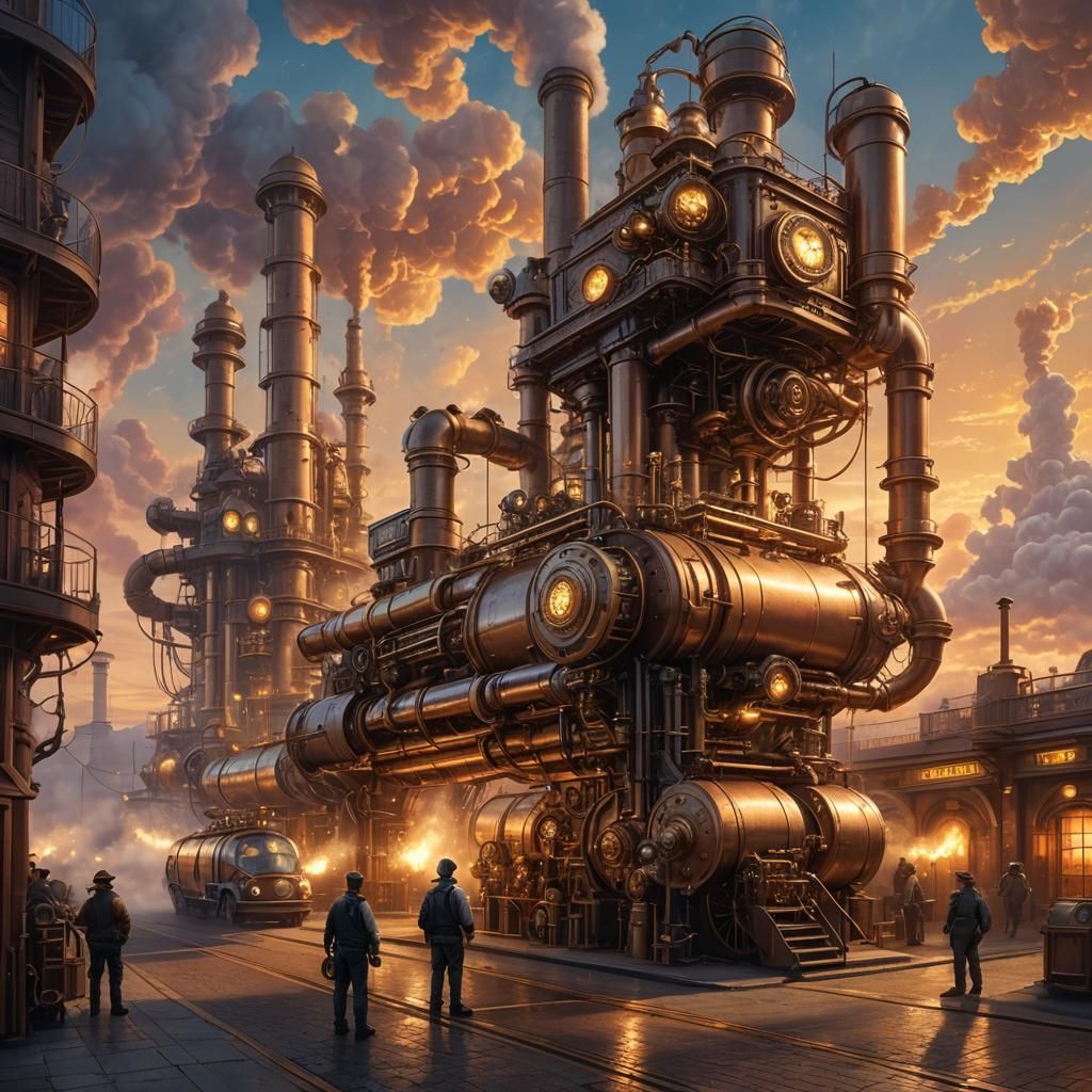 Steampunk Orbital Fuel Station in Golden Light