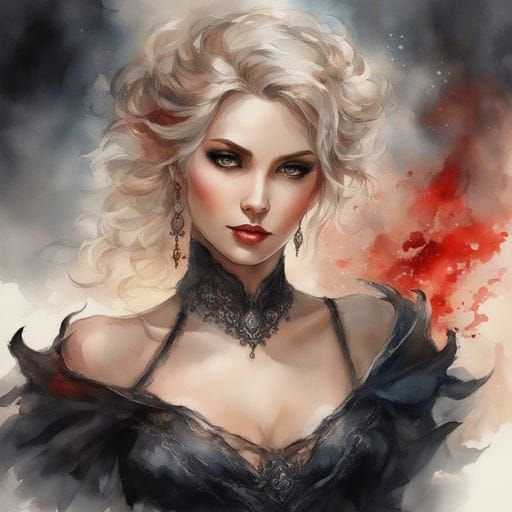 Gothic Mistress Portrait in Watercolor Style