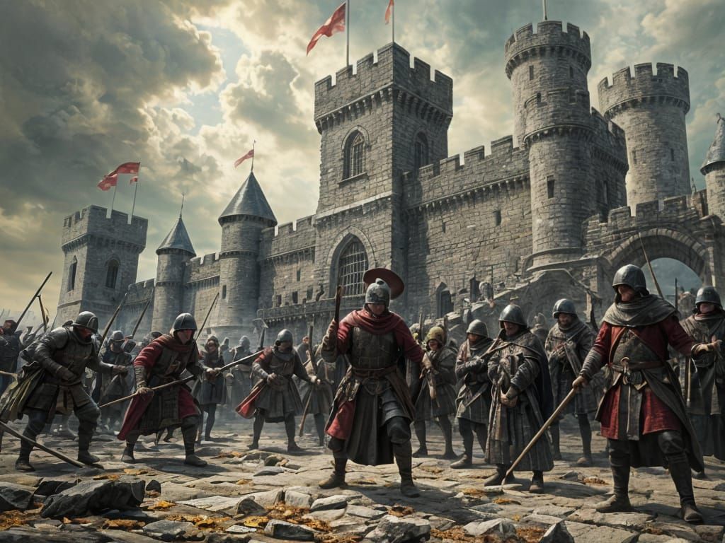 Animated Medieval Battle Scene at Stone Castle