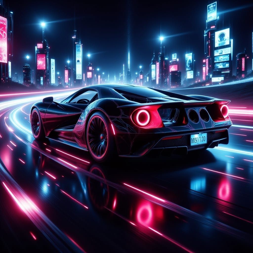 Cyberpunk Ford GT Mach 5 on Futuristic Track