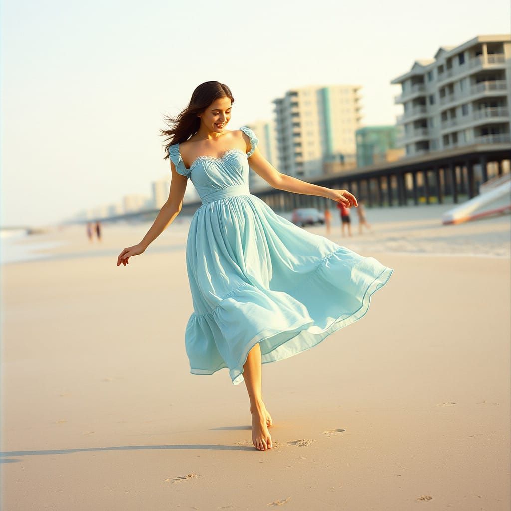 Victorian Lady Whirls on Winter Beach