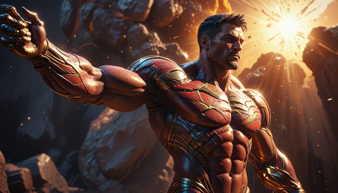 Atlas Holds Celestial Vault in Hyperrealistic Style