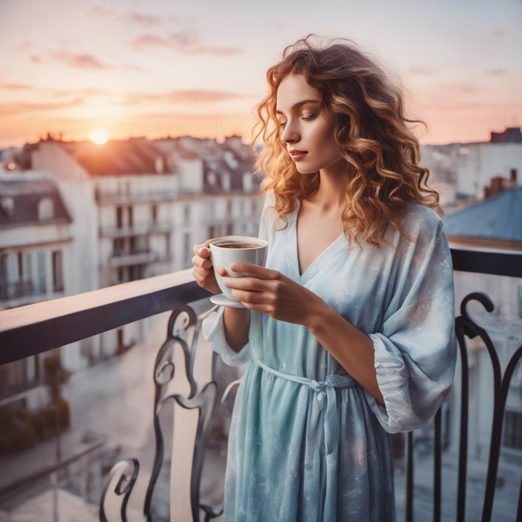 French Woman Drinking Coffee: Impressionistic Hyperrealism