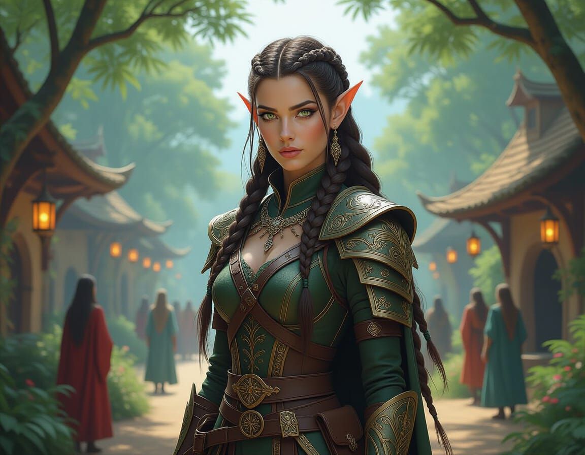 Armored Elf Ranger in Forest Village