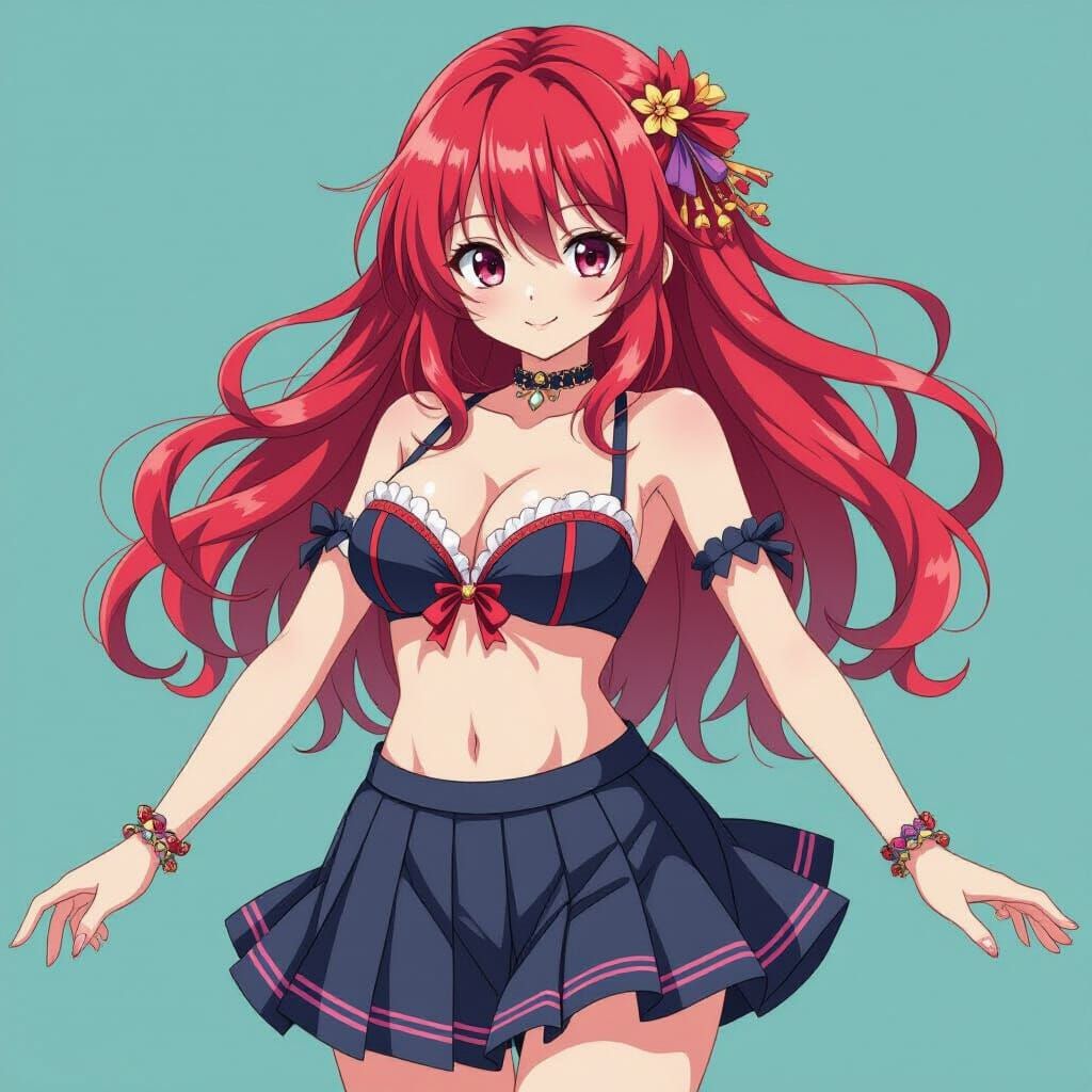 Anime Girl with Ruby Hair in Manga Style