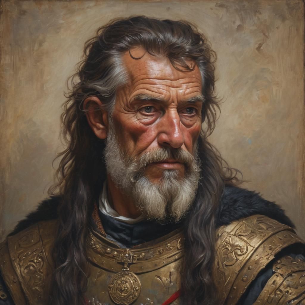 Medieval Warrior King Portrait as Oil Painting