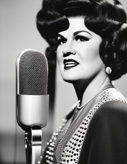 Ultrarealistic Portrait of Singer with Vintage Microphone