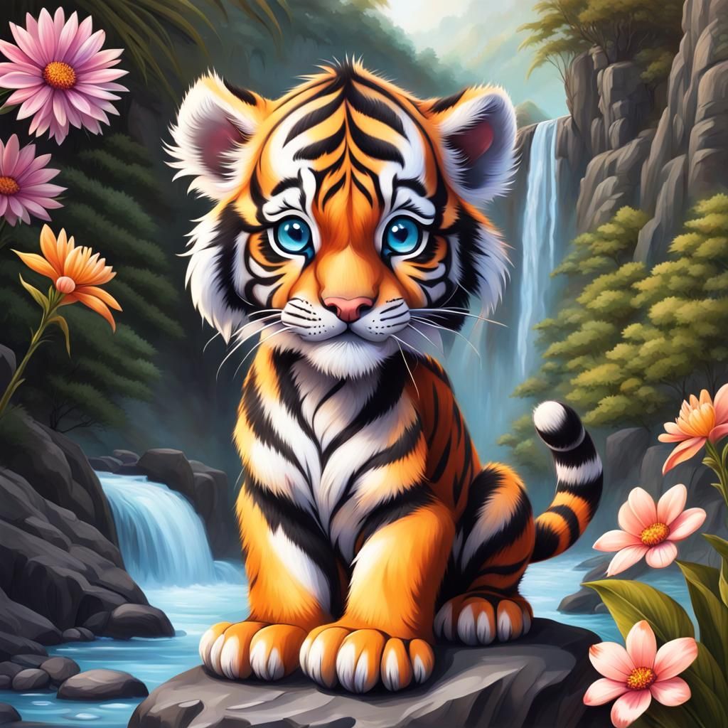 Chibi Sumatran Tiger Cub Airbrush Painting
