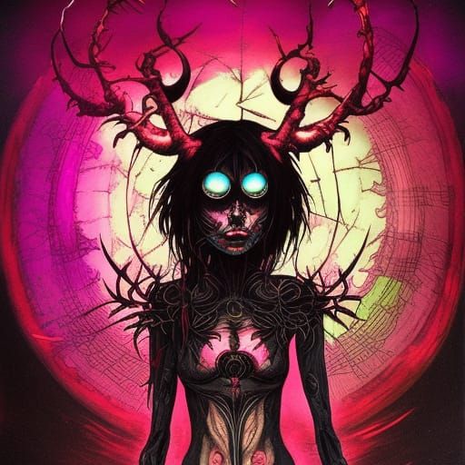 Black Moon Lilith and Cube in Neon Concept Art