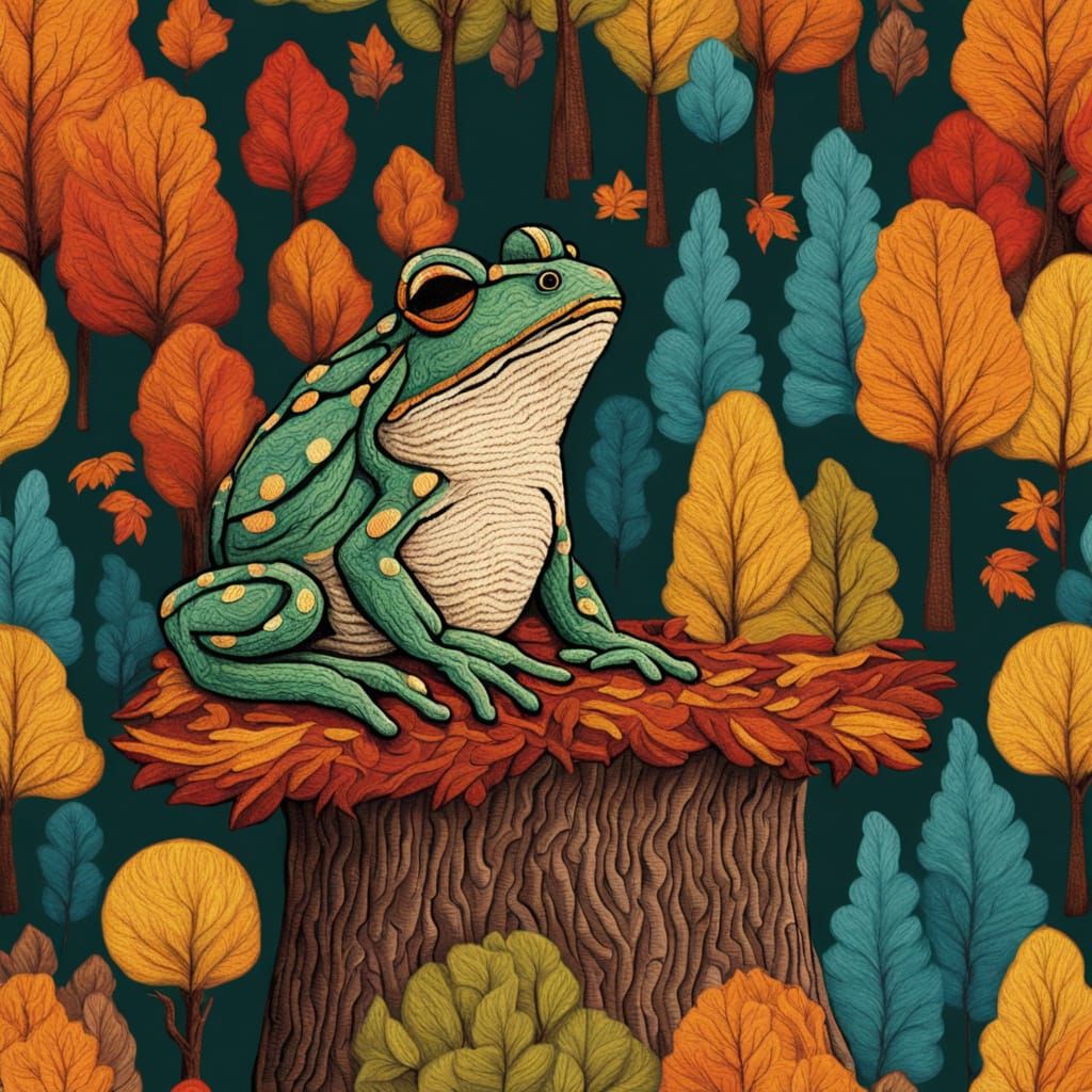 Vibrant Autumn Folk Art Frog