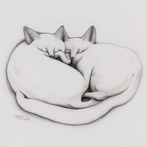 Simple Line Art of Two Curled Cats
