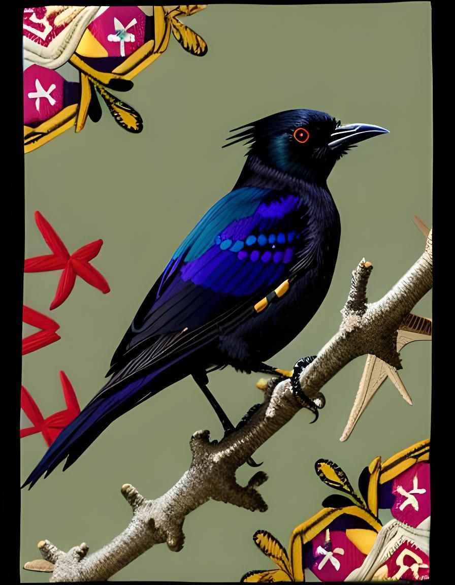 Cape Glossy Starling Fabric Applique with Embroidery