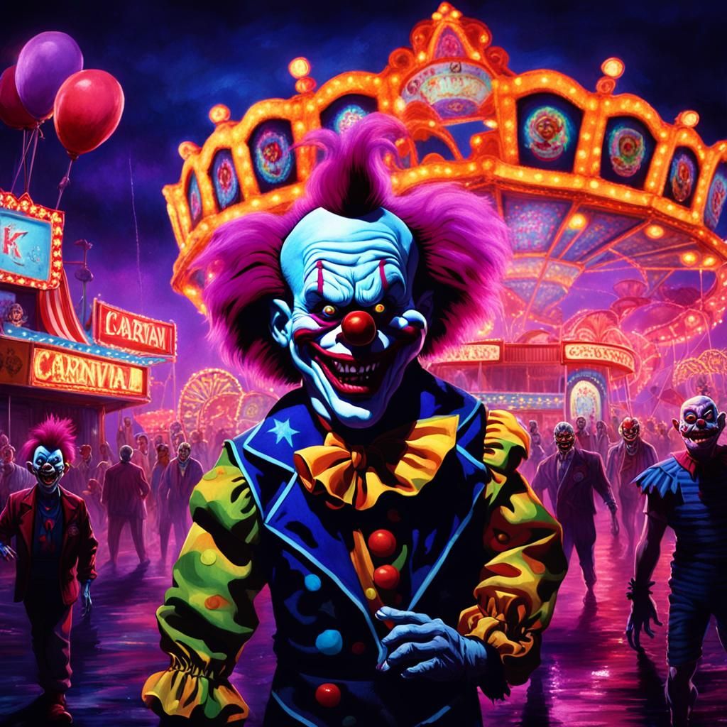 Killer Klowns Capture Humans: Hyperrealistic Concept Art
