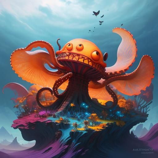 Octopus Drummer: Vibrant 3D Digital Art
