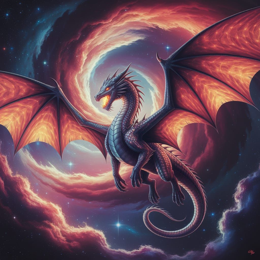 Celestial Dragon Soaring Through Vibrant Nebula