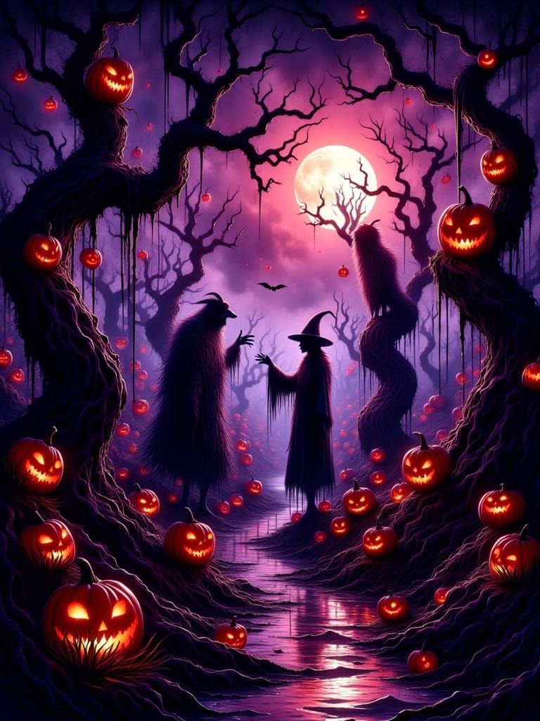 Eerie Halloween Carnival at Twilight in Burtonesque Style