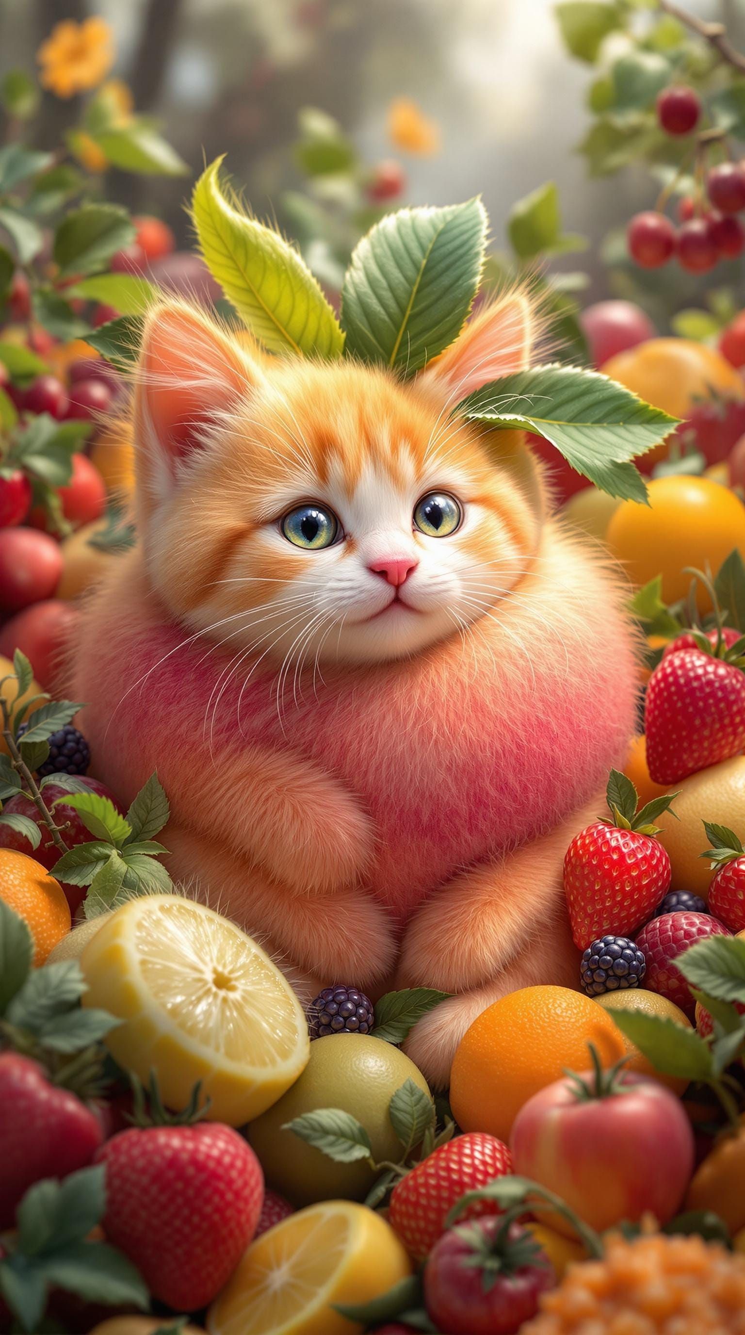 Futuristic Feline Fruit Wonderland in Hyper-Realistic Digita...