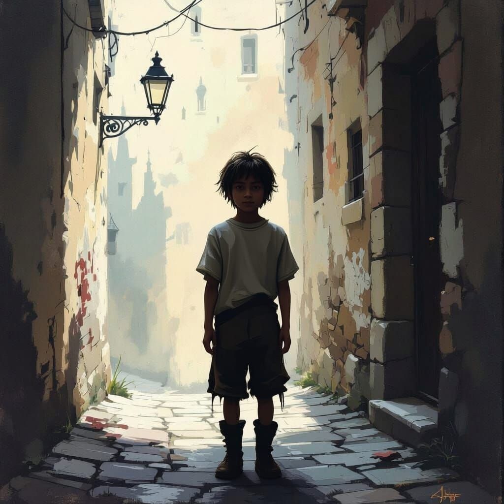Orphan in Grimy Alleyway, D&D Concept Art