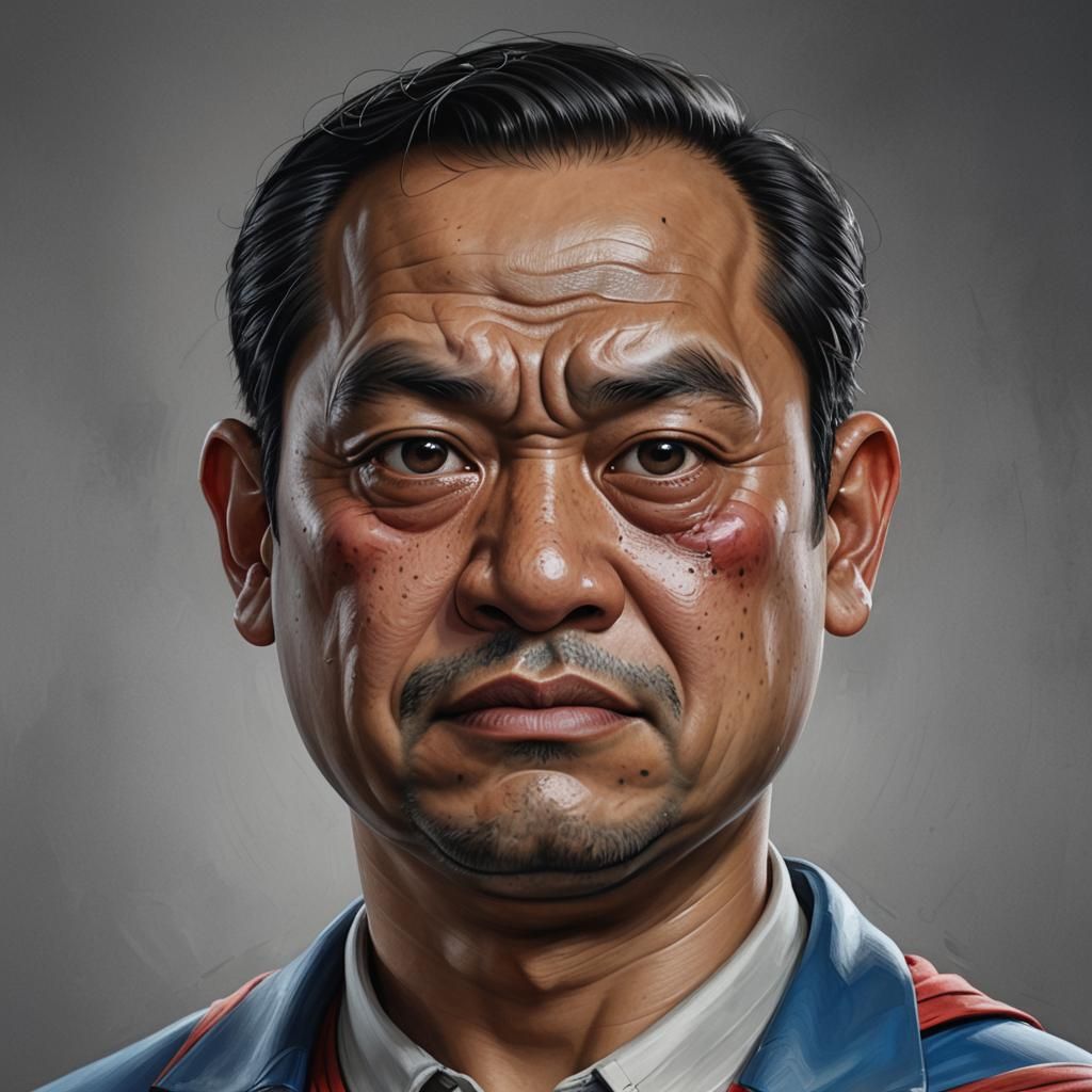 Hyperrealistic Caricature of Indonesian Superman in Oil Pain...