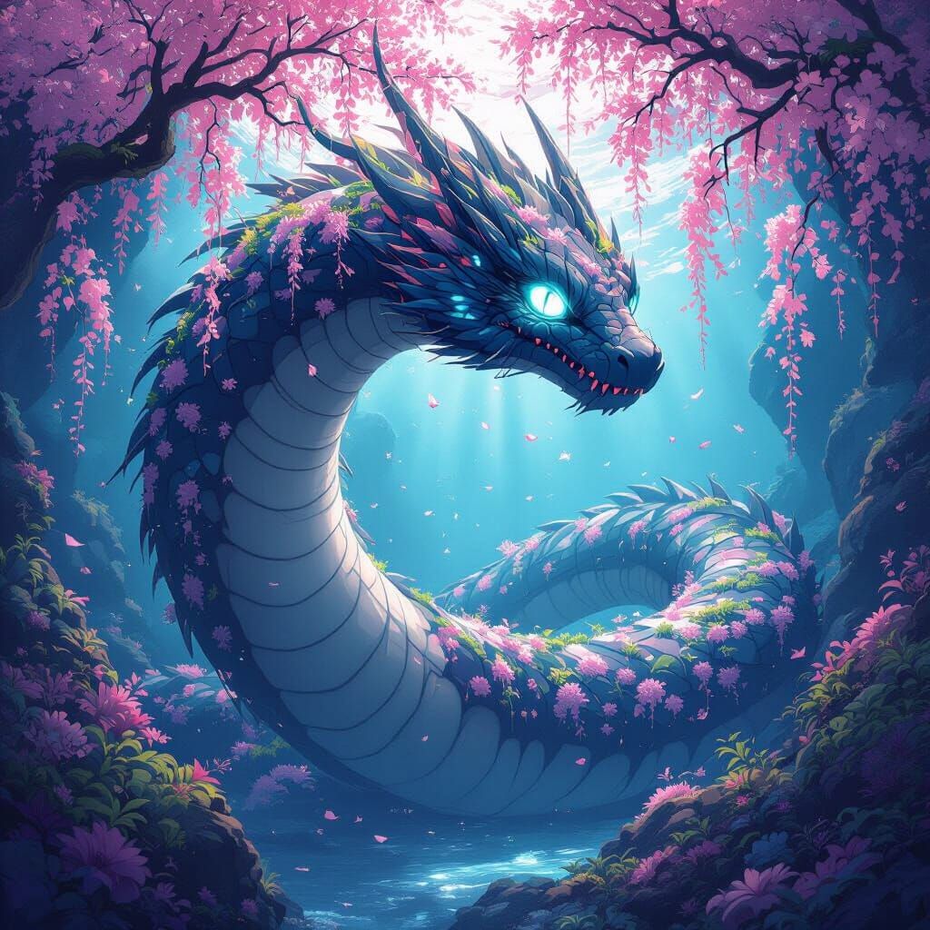 Underwater Kaiju Serene in Floral Cavern