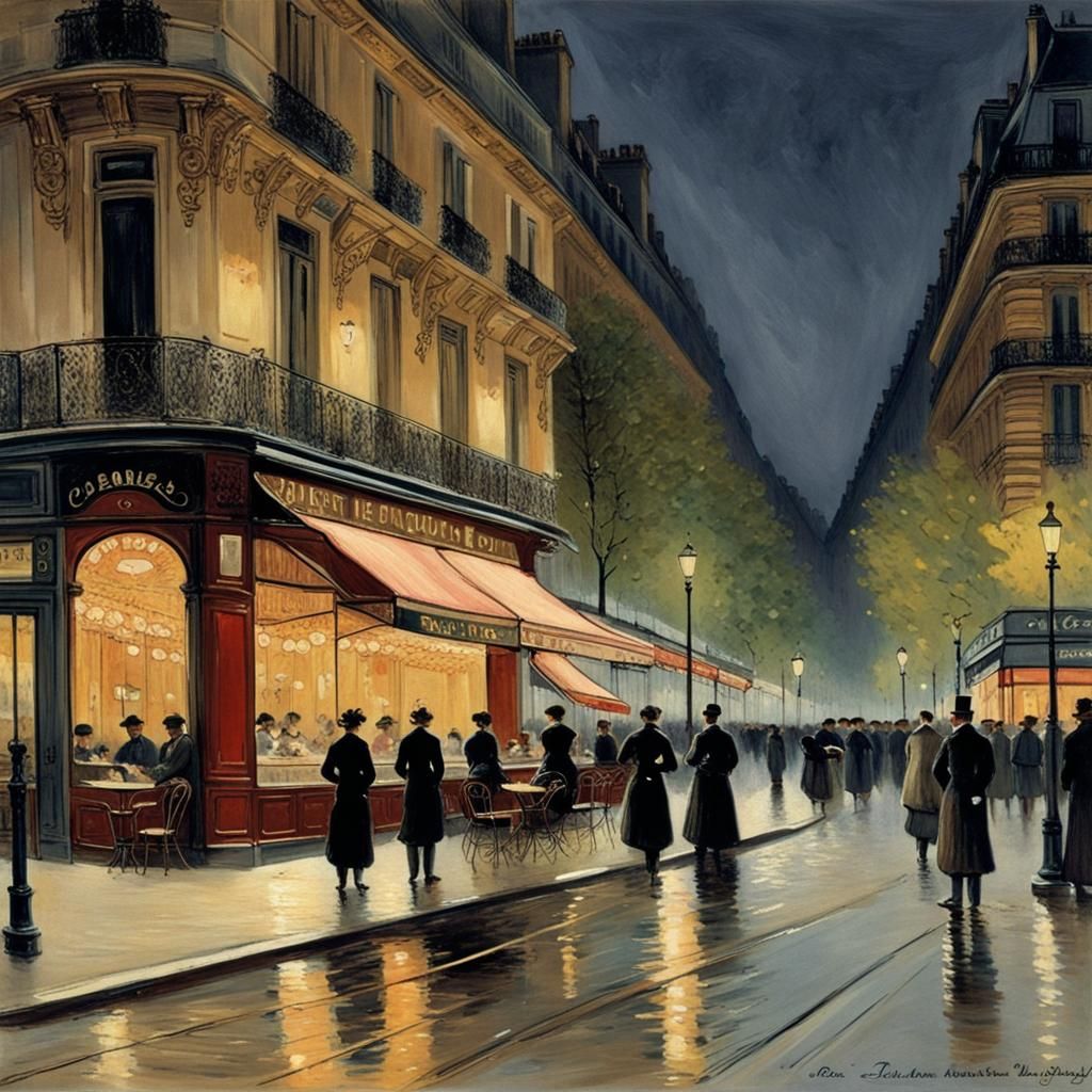 Parisian Cafe on a Night Boulevard, 1900