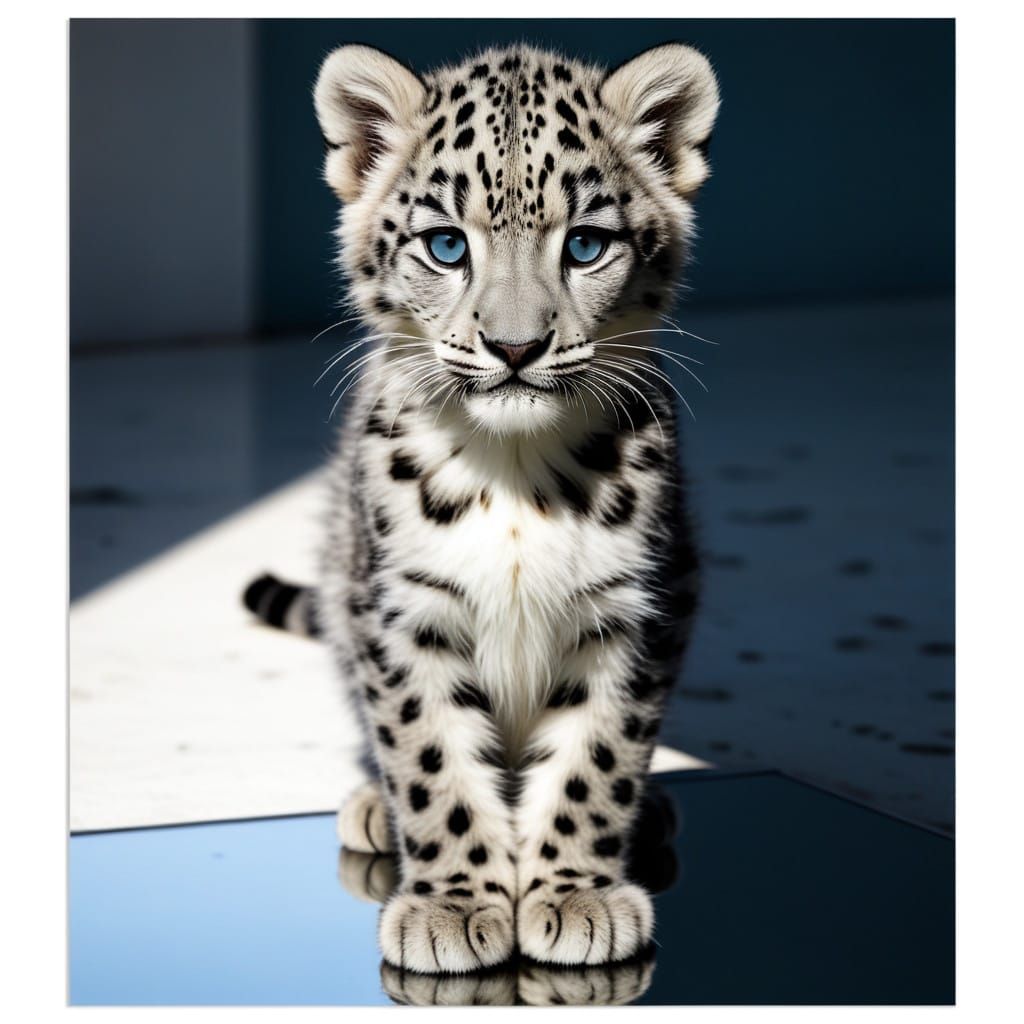 Cute Baby Kitty in Snow Leopard Reflection