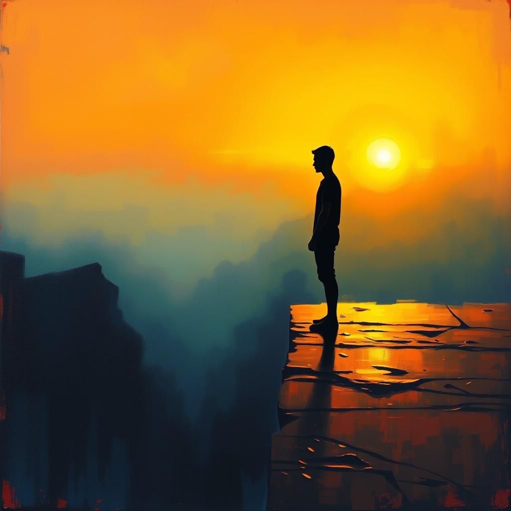 Horizon's Edge: Impressionistic Silhouette at Sunset