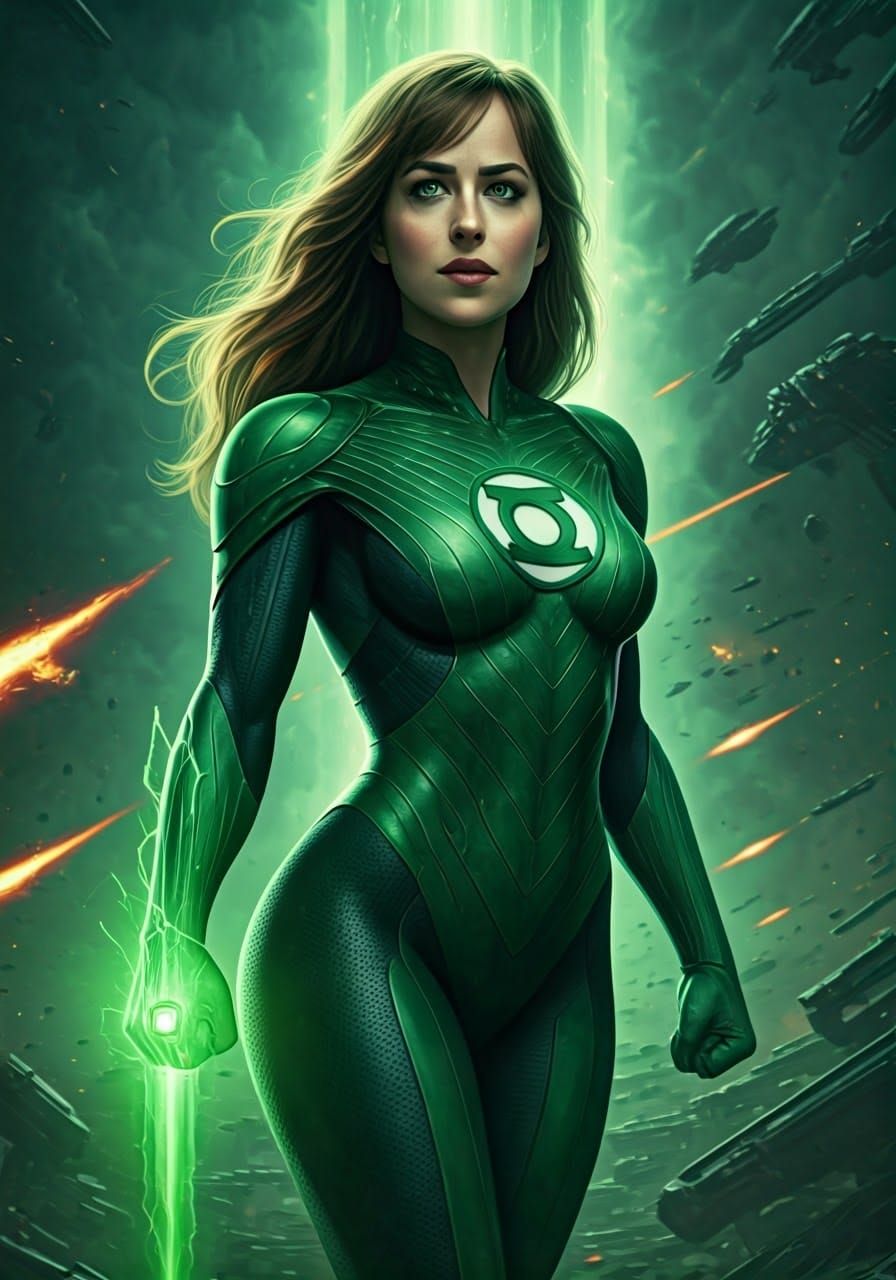 Dakota Johnson as Green Lantern in Cinematic Superhero Style